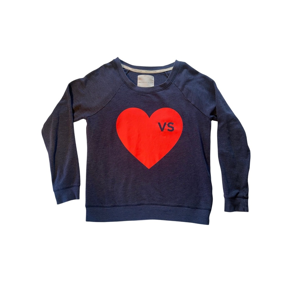 Victorias Secret Heart Logo Sweatshirt Navy Blue Raglan Pullover Medium